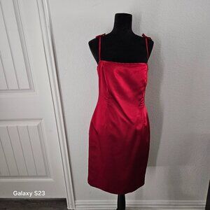 Satin Red Skinny Bow Strap Dress